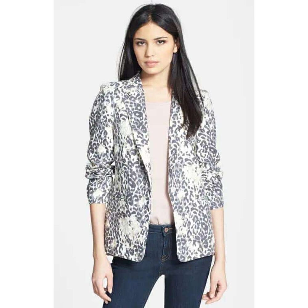 Joie | Outer Shell 100% Linen Blazer in Cream Neutral Leopard | Size 8